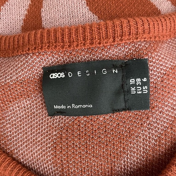 ASOS DESIGN Midi Knitted Dress with Cut Out in Swirl Pattern in Brown - Picture 5 of 7